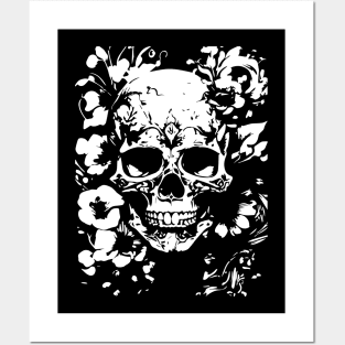 gothic skull with roses Posters and Art